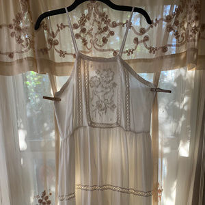 Ivory Cotton Maxi Sundress-Floral Crotchet Detail